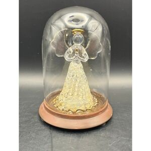 Glass Angel with Gold Halo Dome Figurine Battery Operated Decoration 5" Untested
